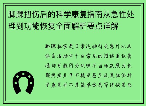 脚踝扭伤后的科学康复指南从急性处理到功能恢复全面解析要点详解